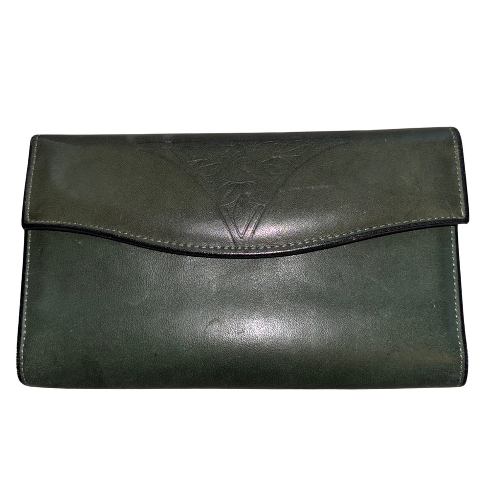Rolfs Vintage Green Cowhide Leather Wallet Envelope Clutch Style Retro 80s